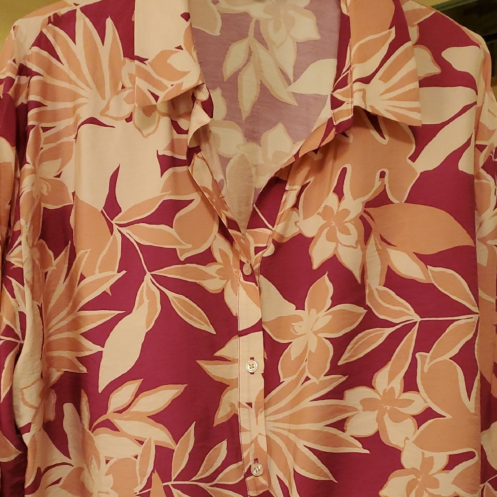 DREW Floral Button-Down Shirt - Pink and Cream